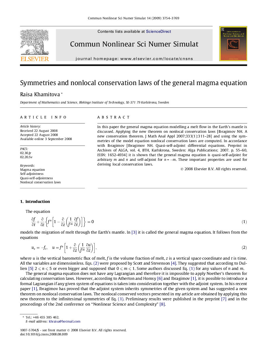 Symmetries and nonlocal conservation laws of the general magma equation