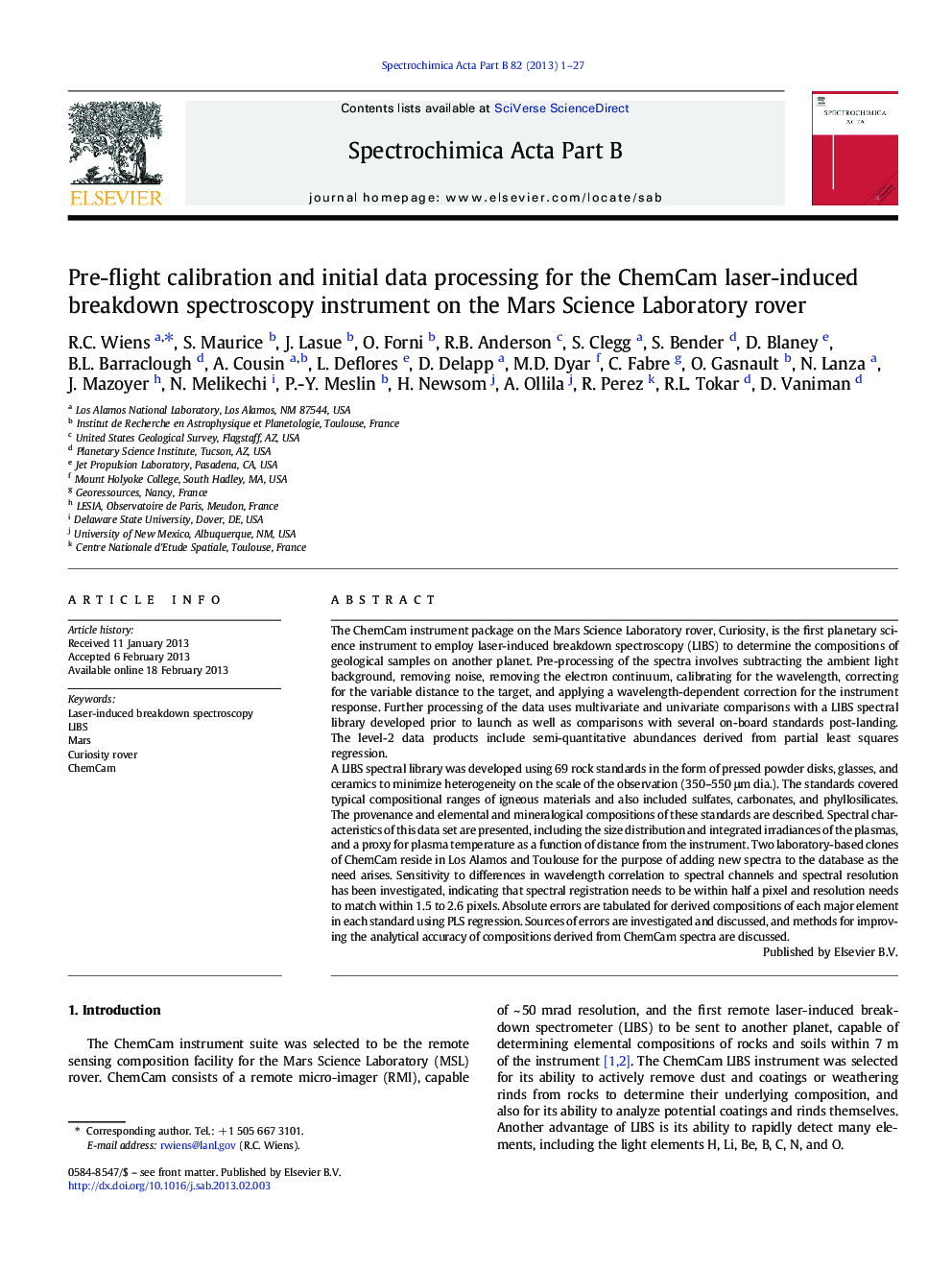 Pre-flight calibration and initial data processing for the ChemCam laser-induced breakdown spectroscopy instrument on the Mars Science Laboratory rover