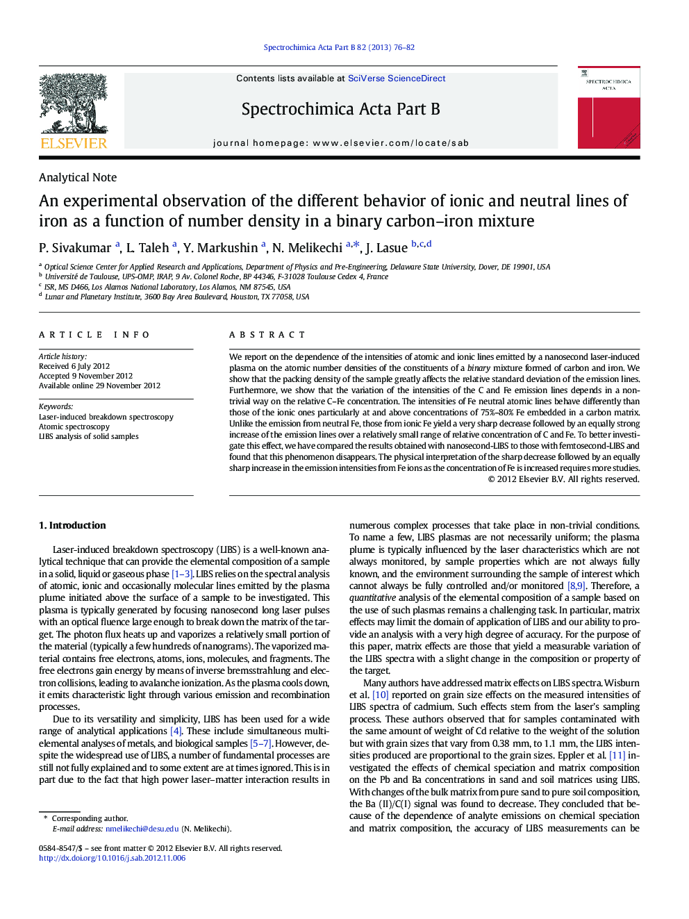 An experimental observation of the different behavior of ionic and neutral lines of iron as a function of number density in a binary carbon-iron mixture