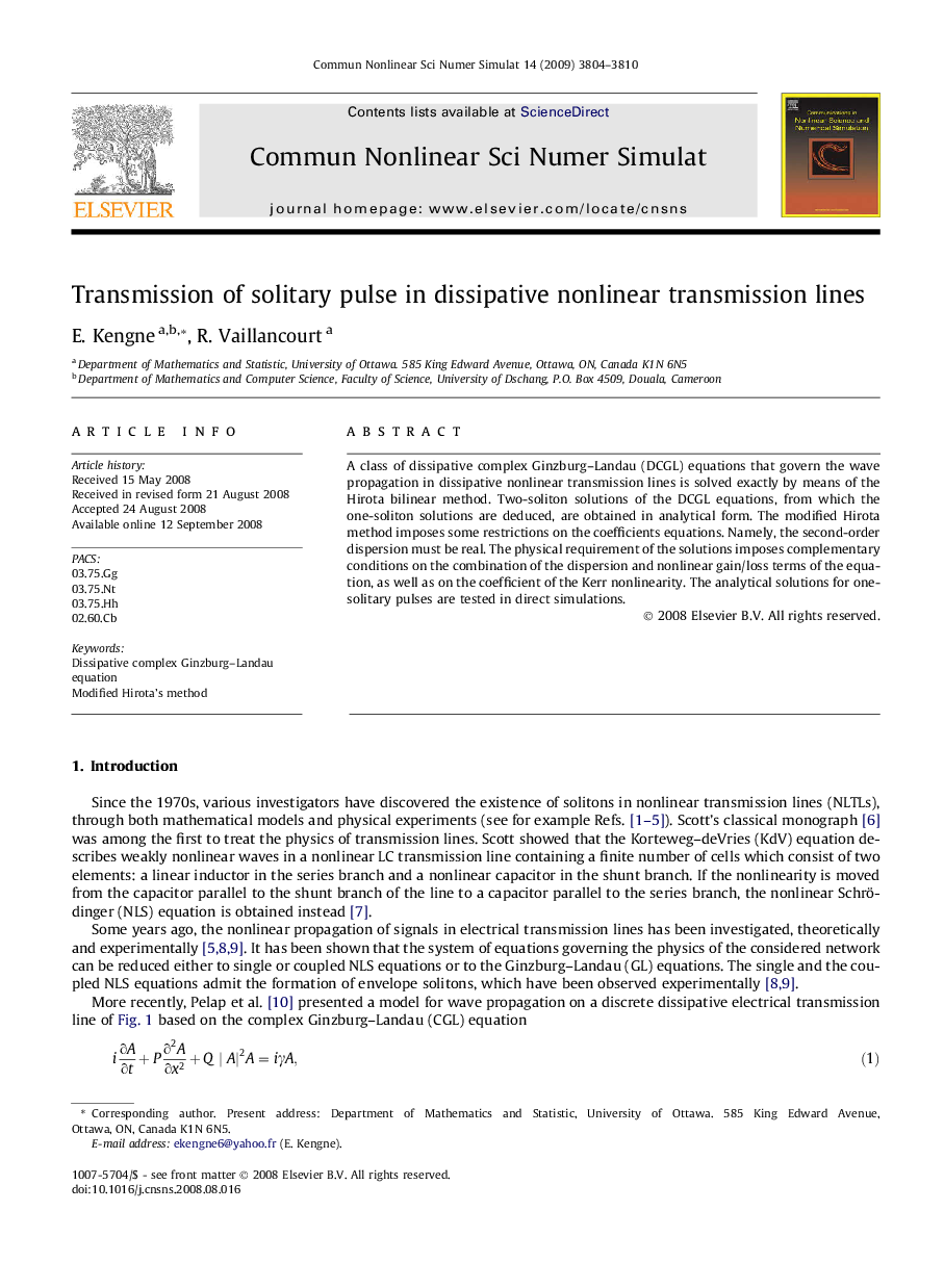 Transmission of solitary pulse in dissipative nonlinear transmission lines