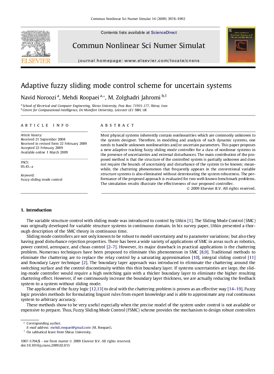 Adaptive fuzzy sliding mode control scheme for uncertain systems