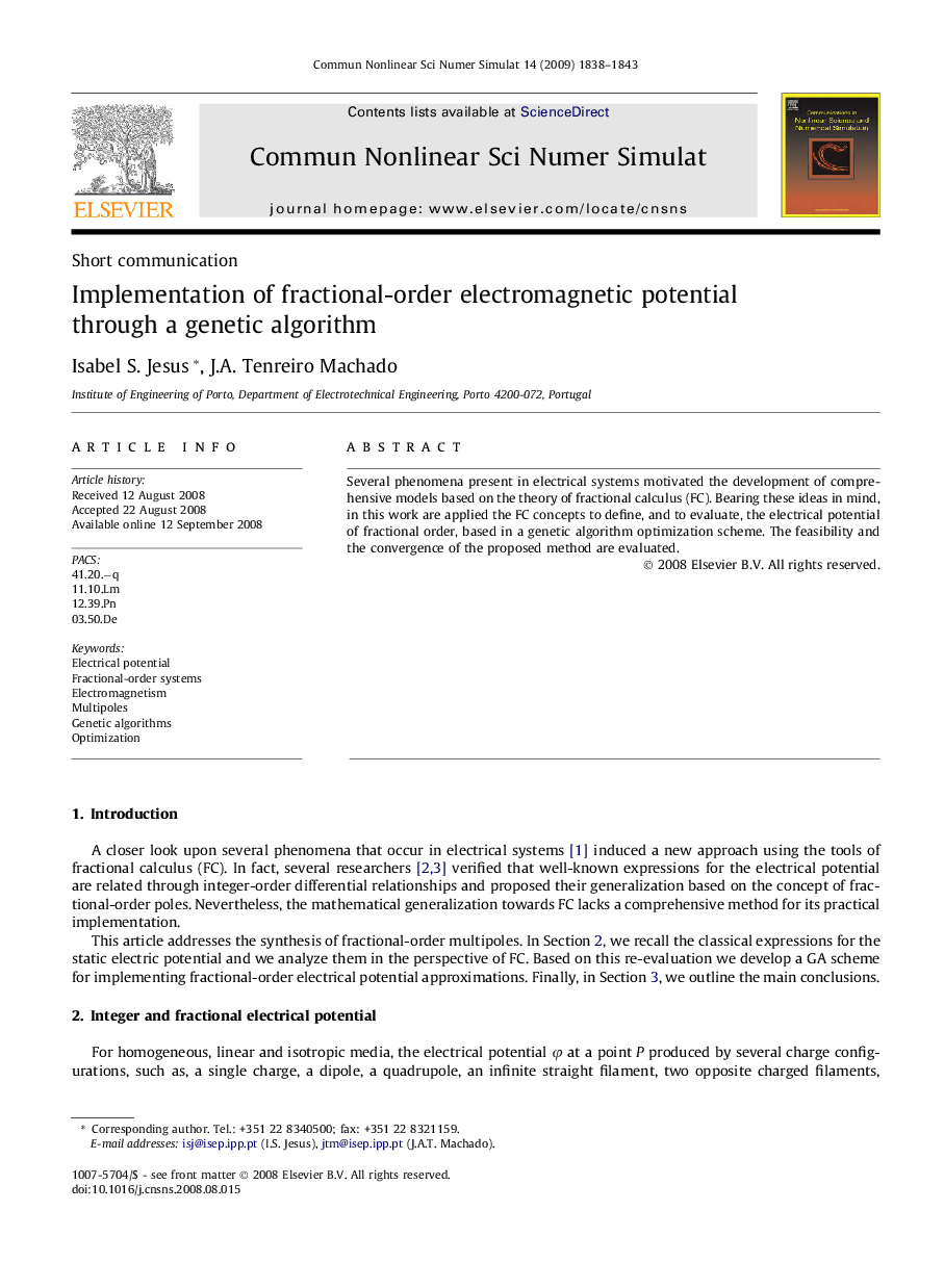 Implementation of fractional-order electromagnetic potential through a genetic algorithm