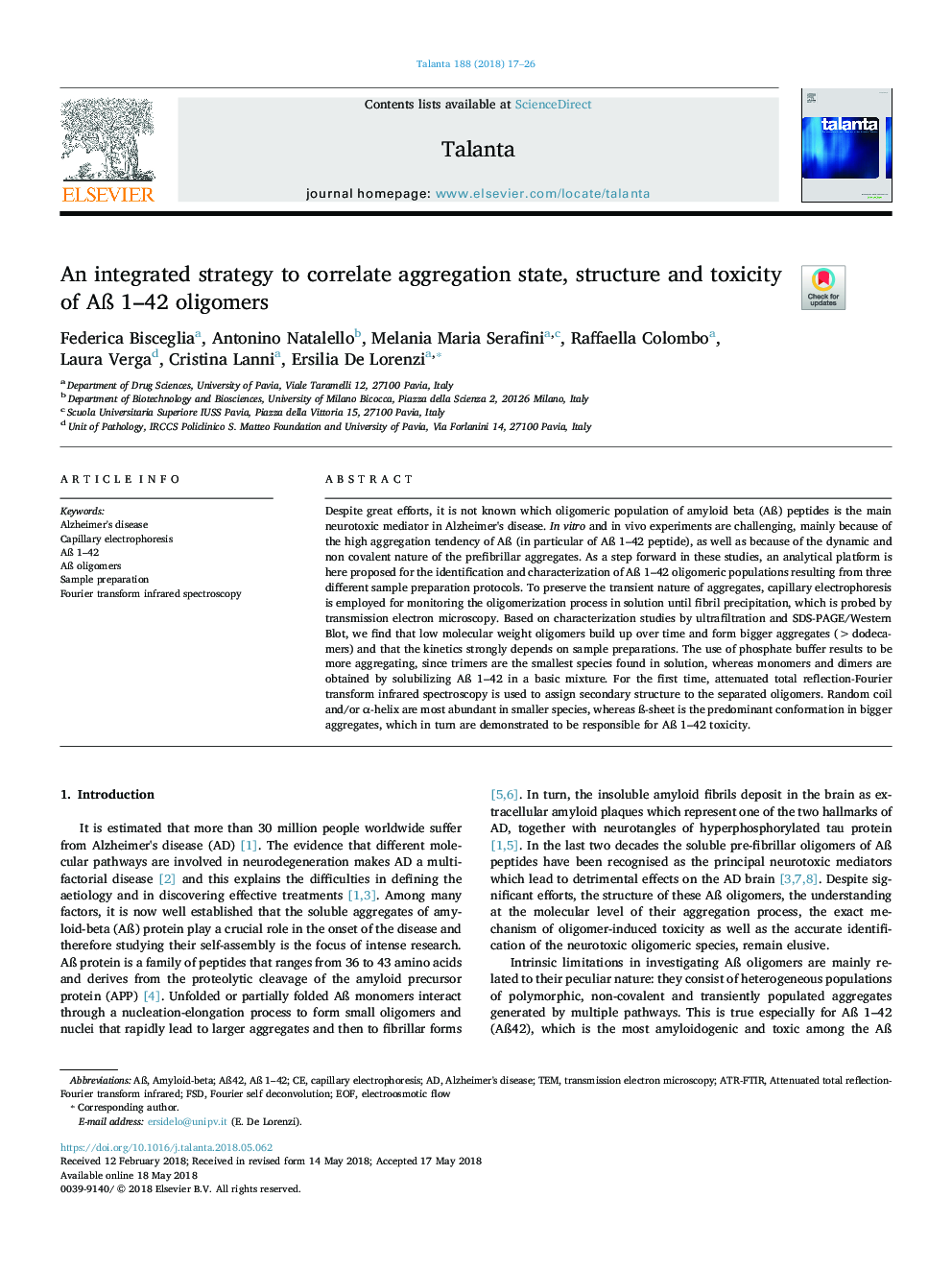 An integrated strategy to correlate aggregation state, structure and toxicity of AÃ 1-42 oligomers