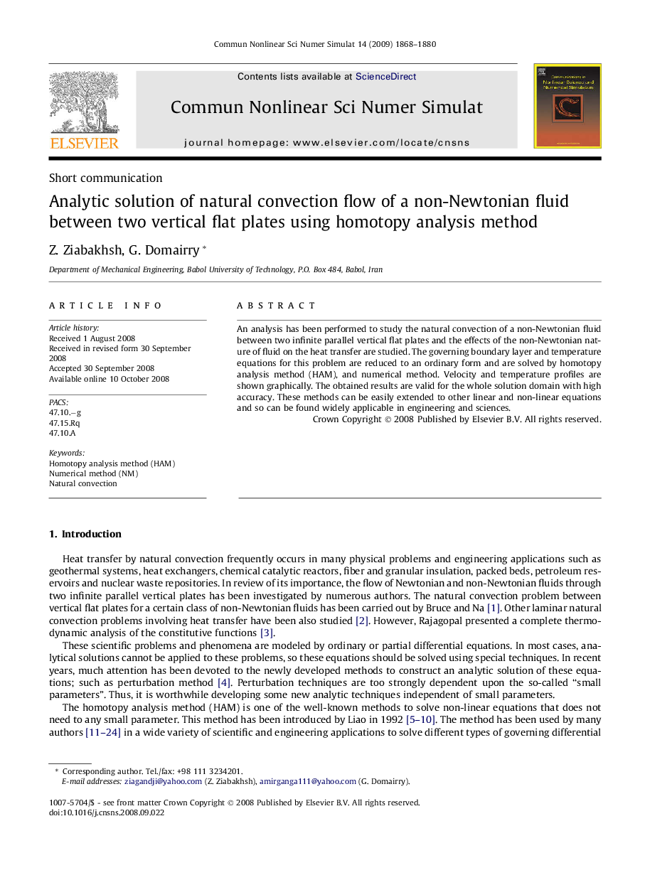 Analytic solution of natural convection flow of a non-Newtonian fluid between two vertical flat plates using homotopy analysis method
