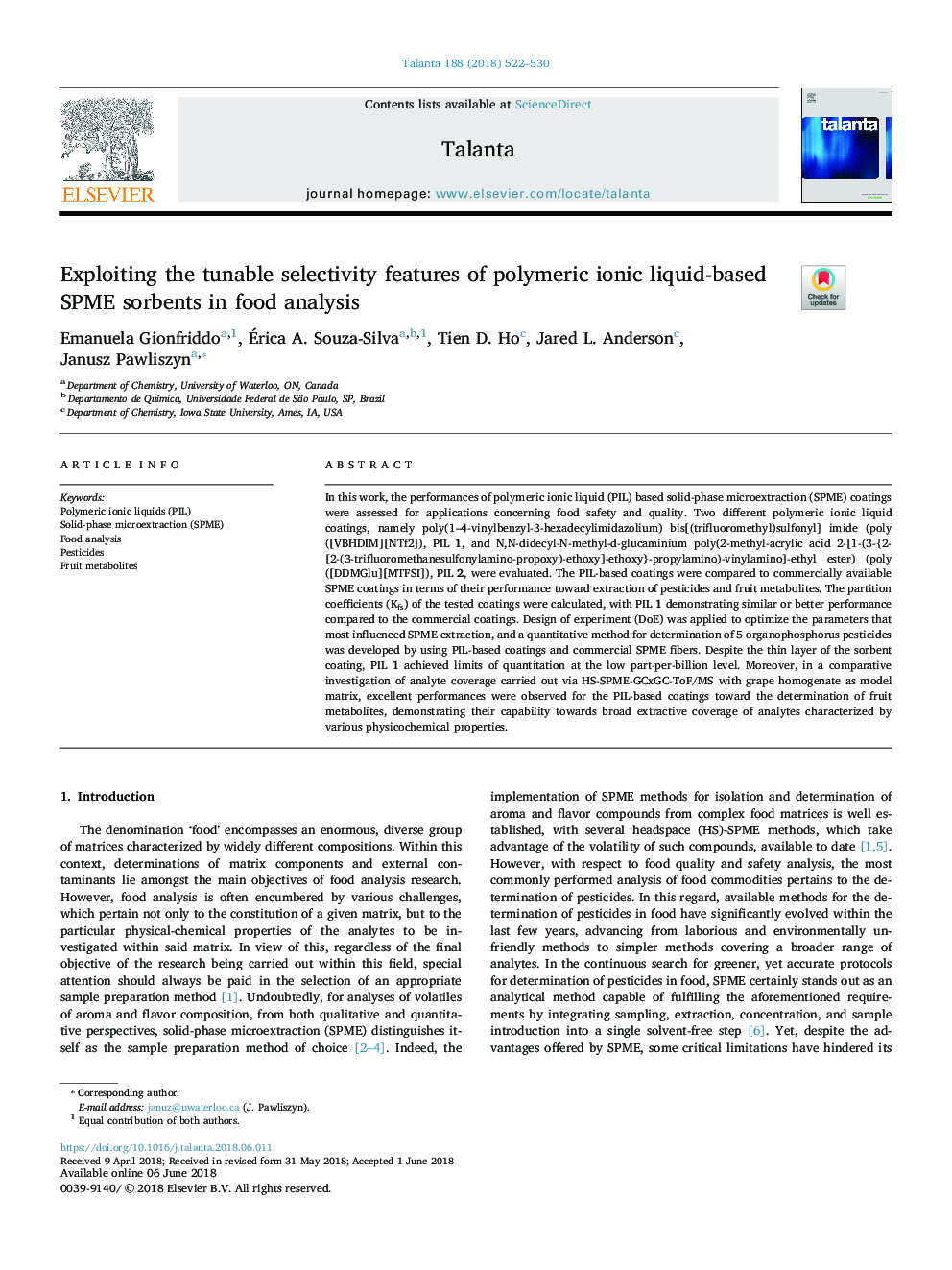 Exploiting the tunable selectivity features of polymeric ionic liquid-based SPME sorbents in food analysis