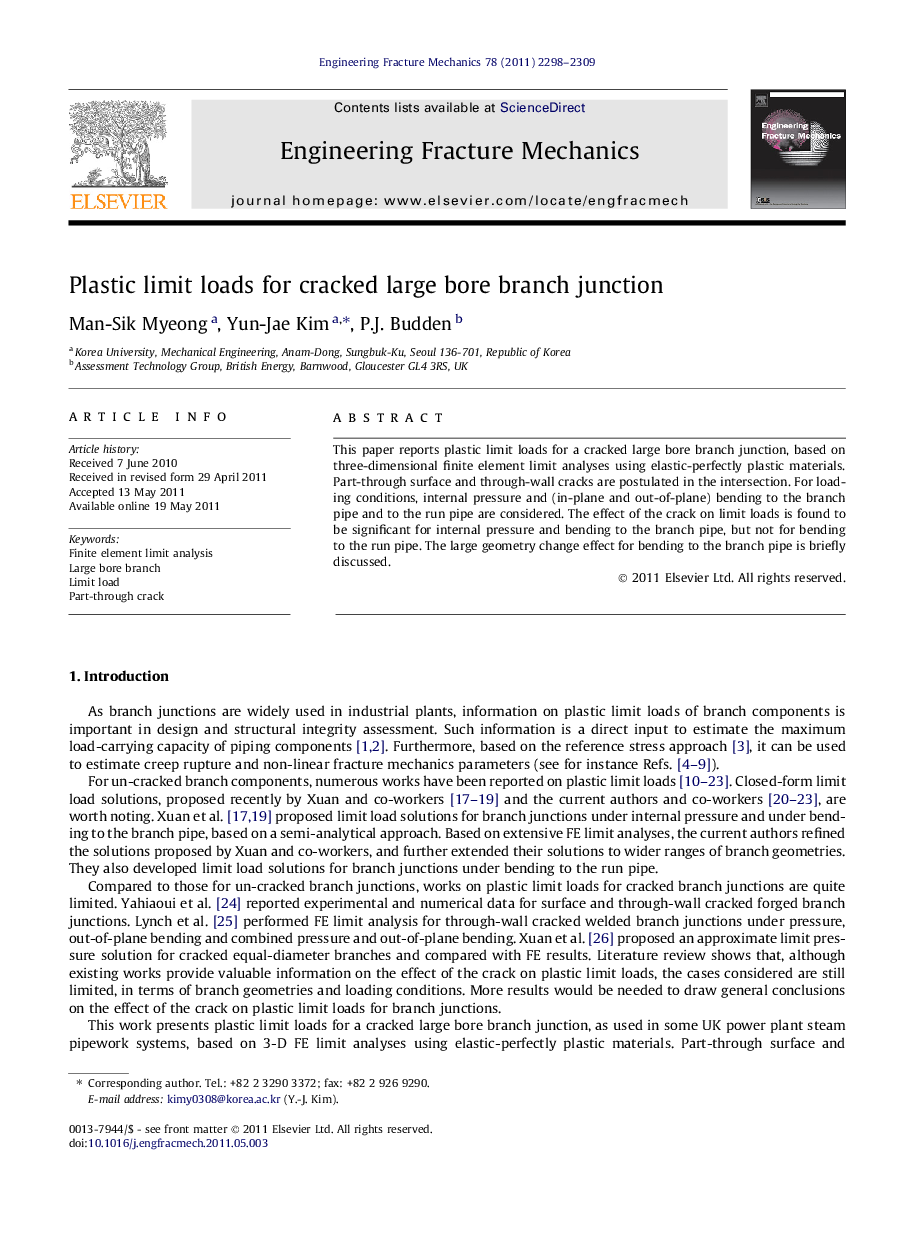 Plastic limit loads for cracked large bore branch junction