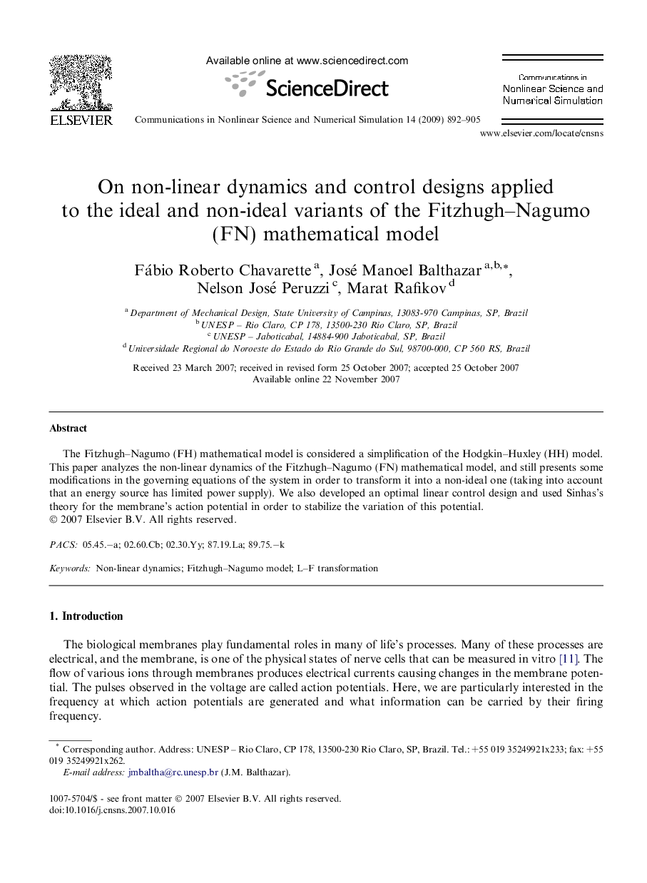 On non-linear dynamics and control designs applied to the ideal and non-ideal variants of the Fitzhugh–Nagumo (FN) mathematical model