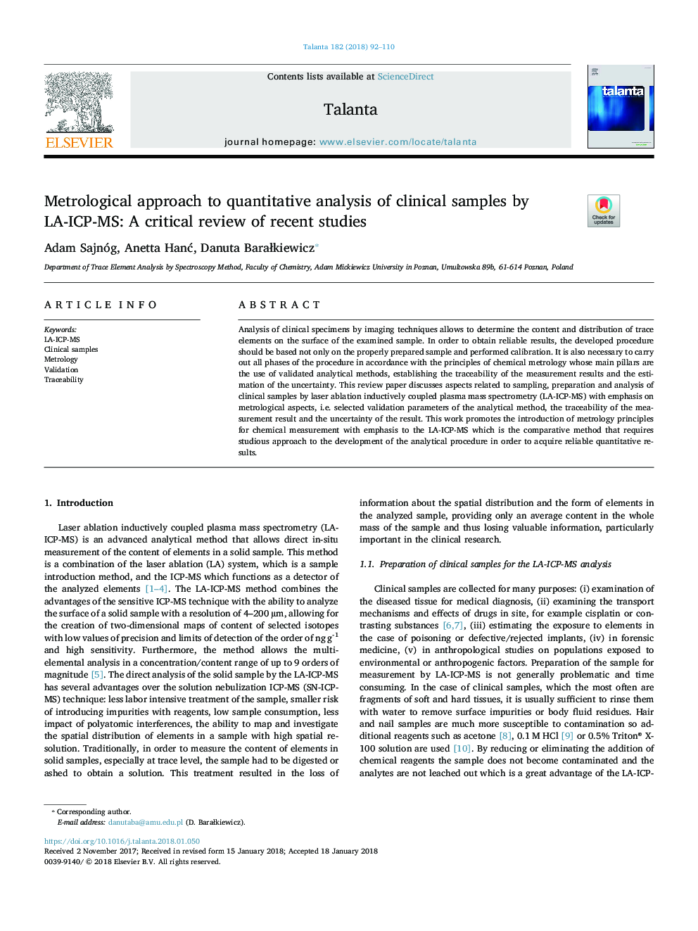 Metrological approach to quantitative analysis of clinical samples by LA-ICP-MS: A critical review of recent studies