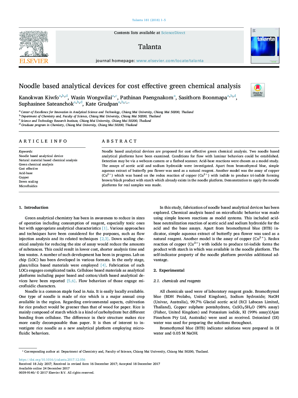 Noodle based analytical devices for cost effective green chemical analysis