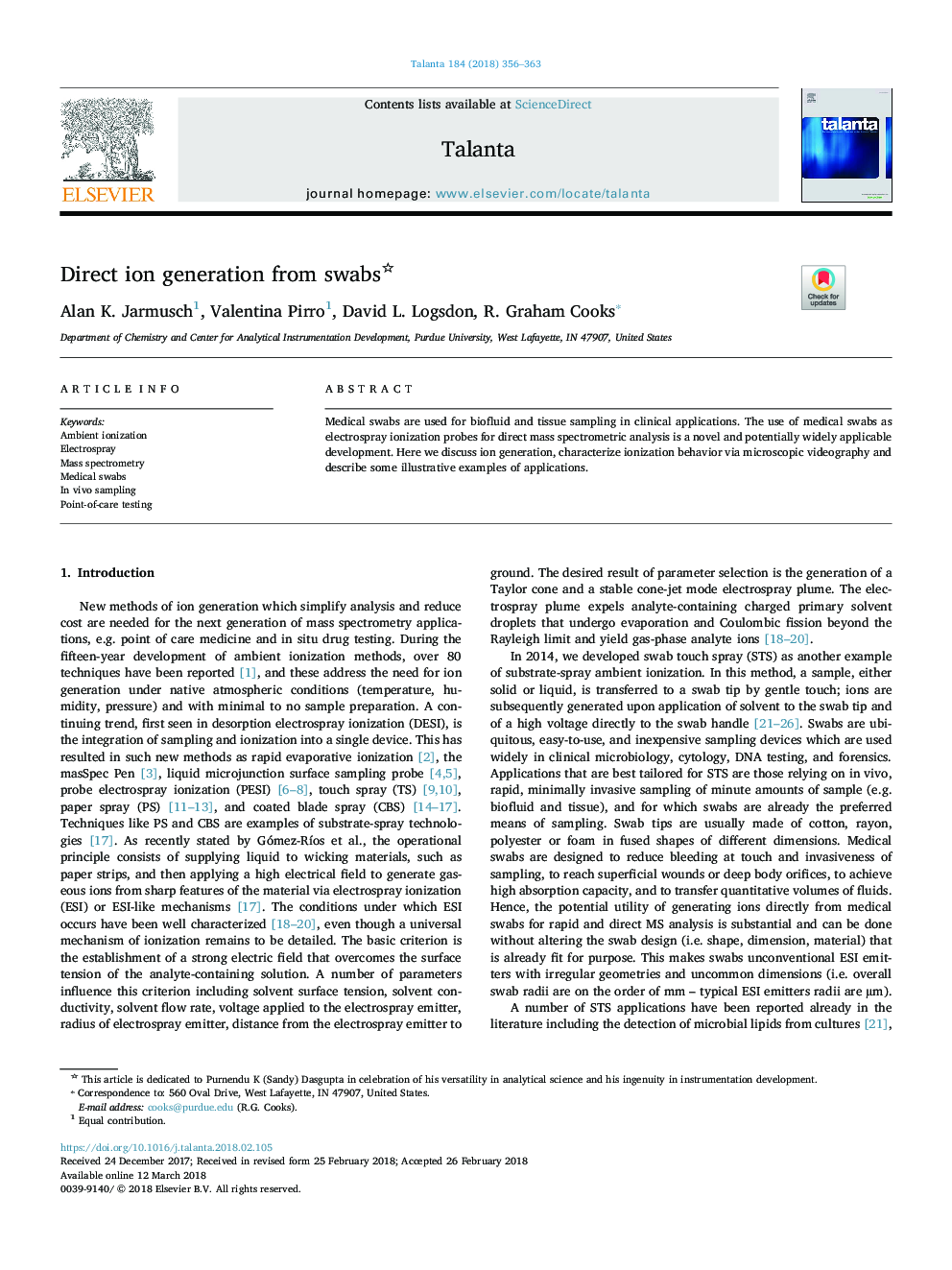 Direct ion generation from swabs