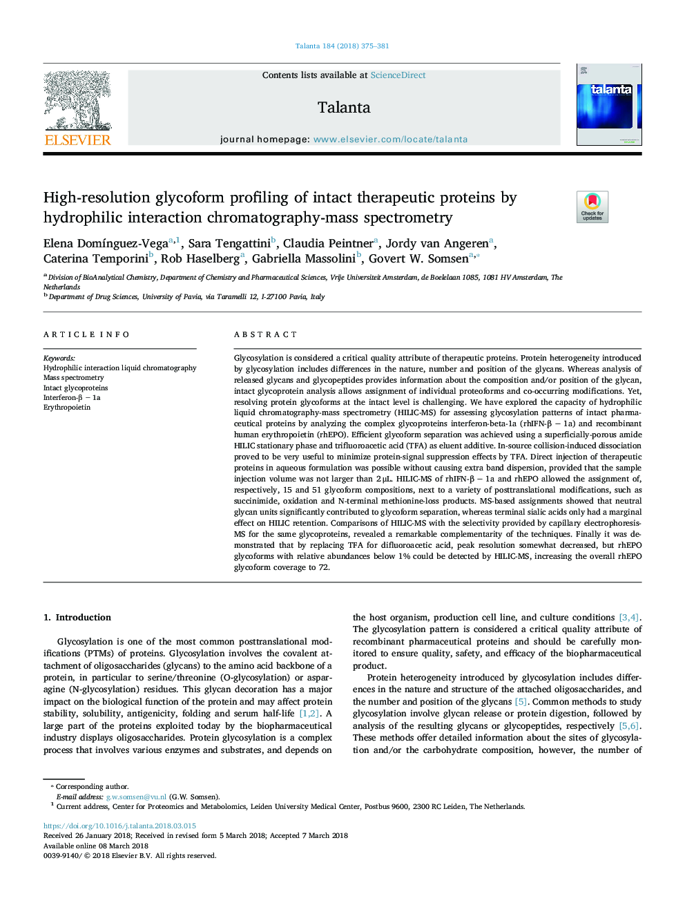 High-resolution glycoform profiling of intact therapeutic proteins by hydrophilic interaction chromatography-mass spectrometry