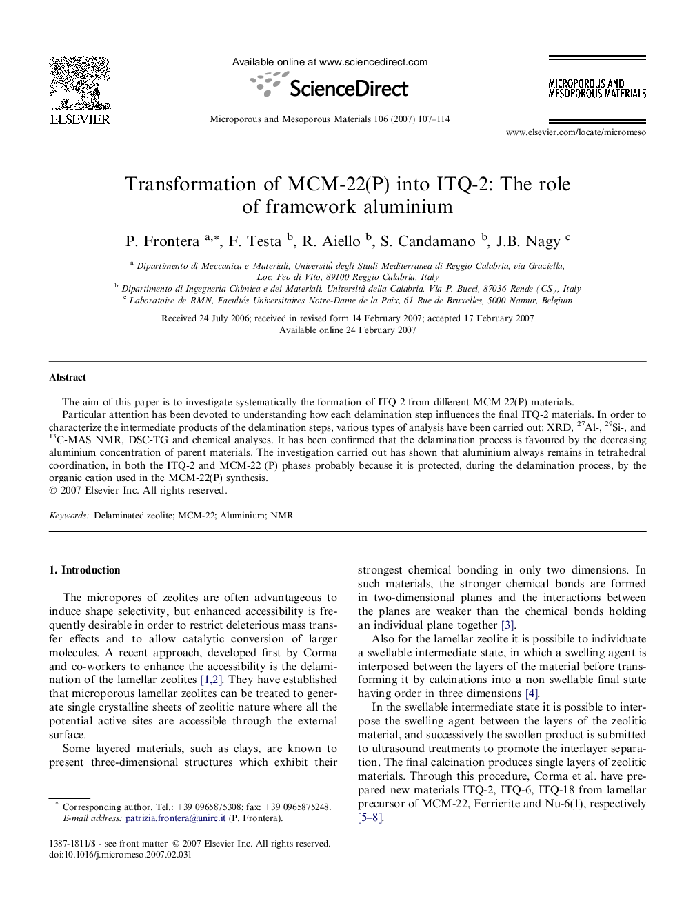 Transformation of MCM-22(P) into ITQ-2: The role of framework aluminium