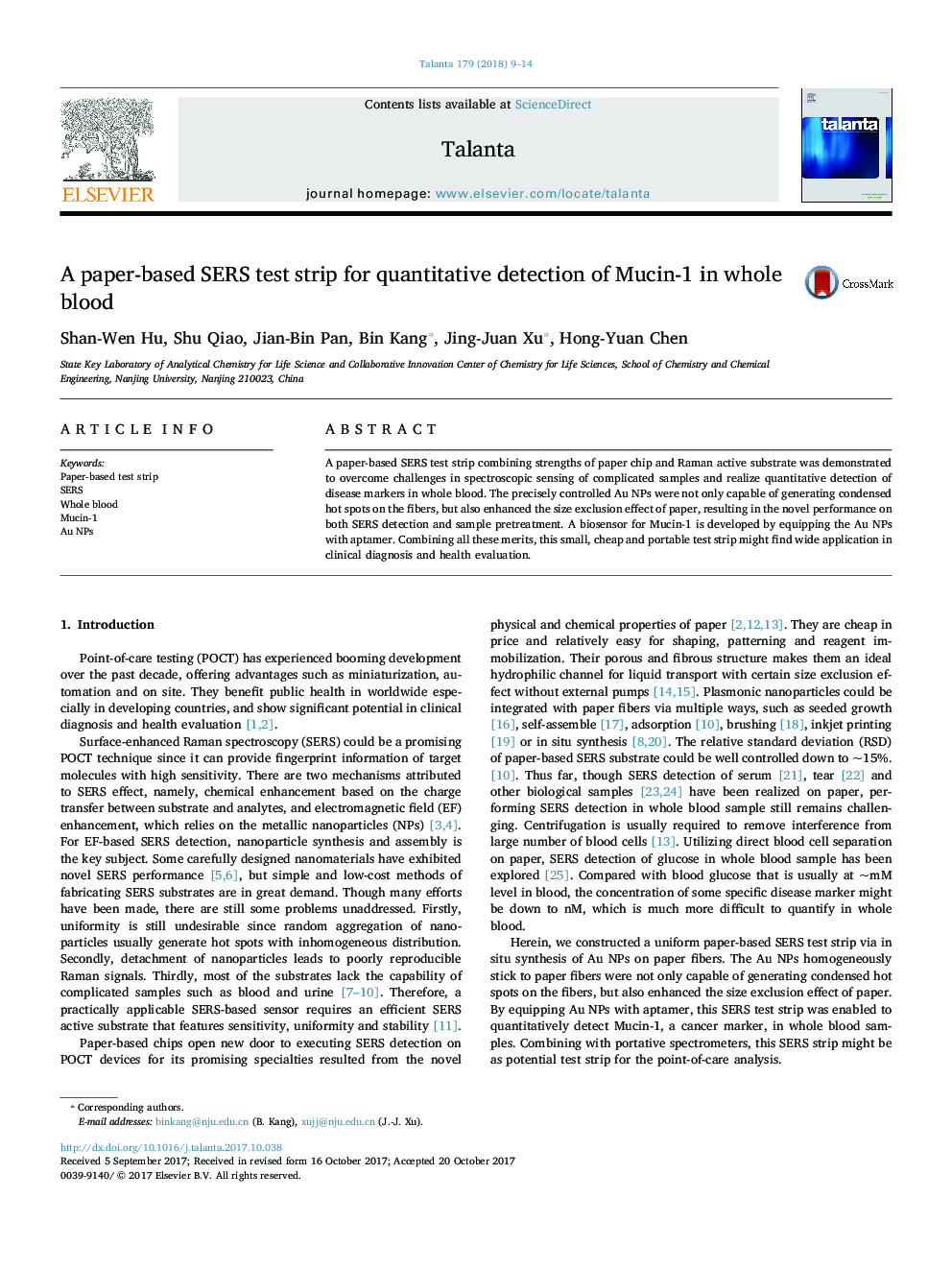 A paper-based SERS test strip for quantitative detection of Mucin-1 in whole blood