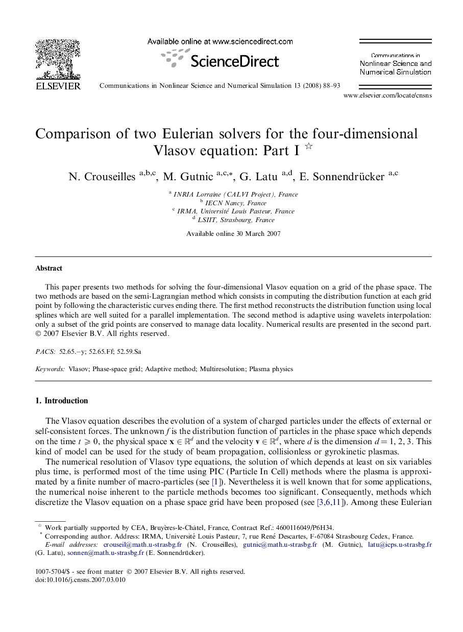 Comparison of two Eulerian solvers for the four-dimensional Vlasov equation: Part I 