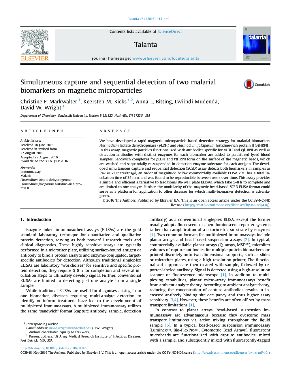 Simultaneous capture and sequential detection of two malarial biomarkers on magnetic microparticles