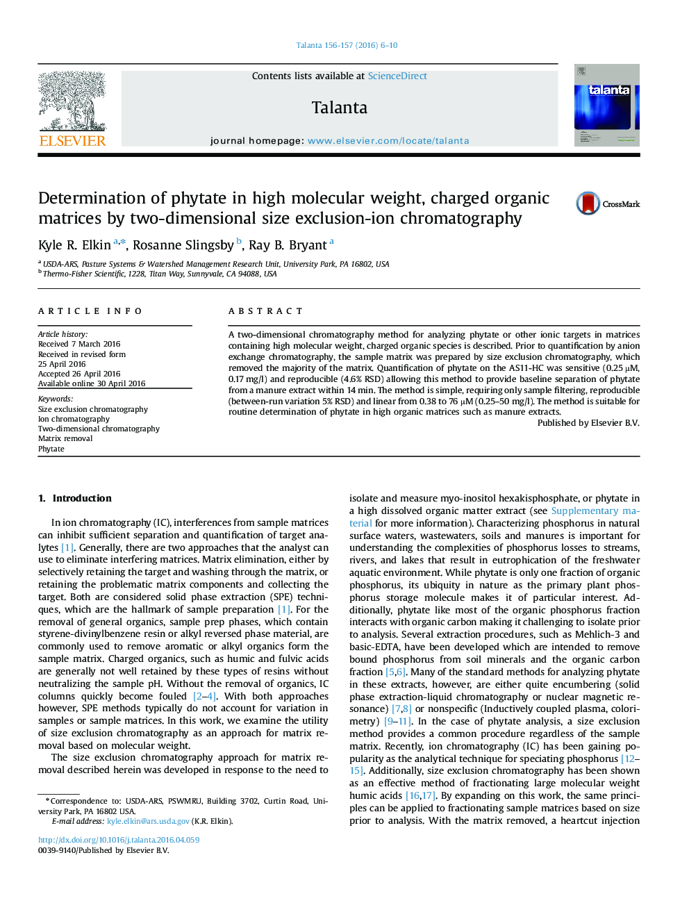 Determination of phytate in high molecular weight, charged organic matrices by two-dimensional size exclusion-ion chromatography