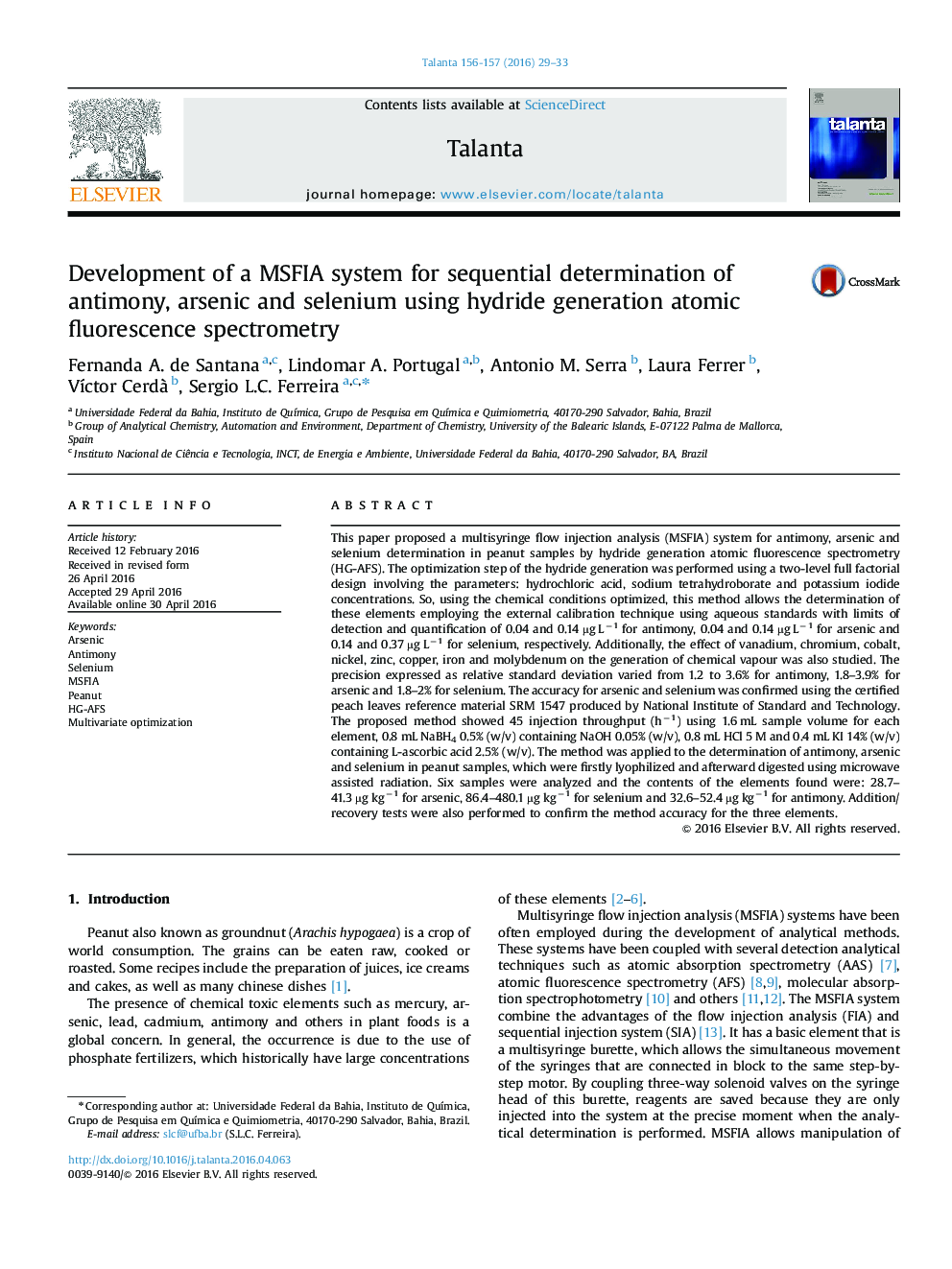 Development of a MSFIA system for sequential determination of antimony, arsenic and selenium using hydride generation atomic fluorescence spectrometry