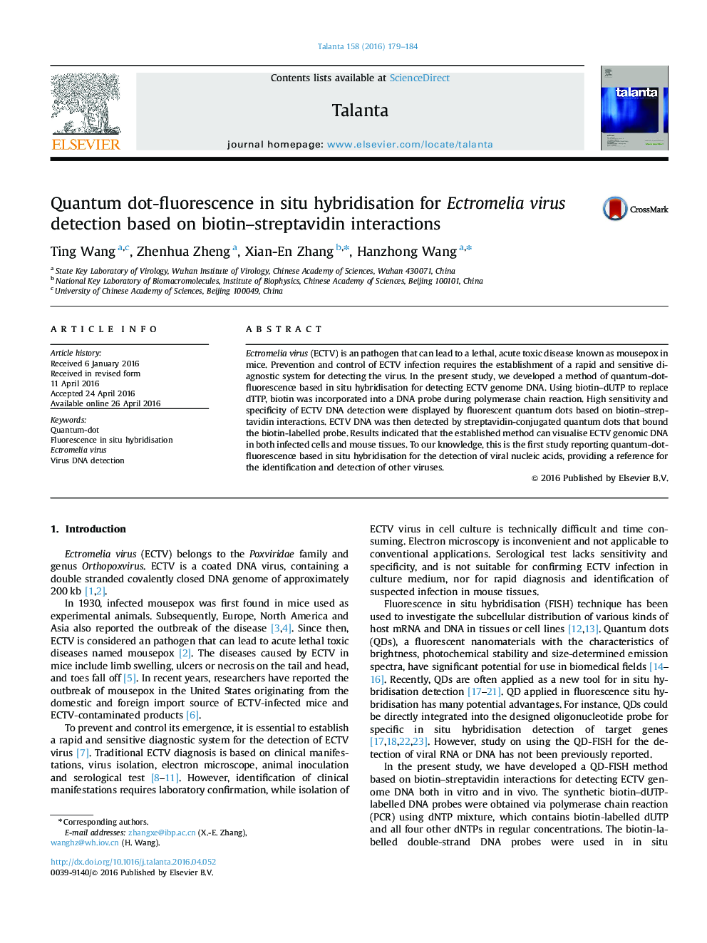 Quantum dot-fluorescence in situ hybridisation for Ectromelia virus detection based on biotin-streptavidin interactions