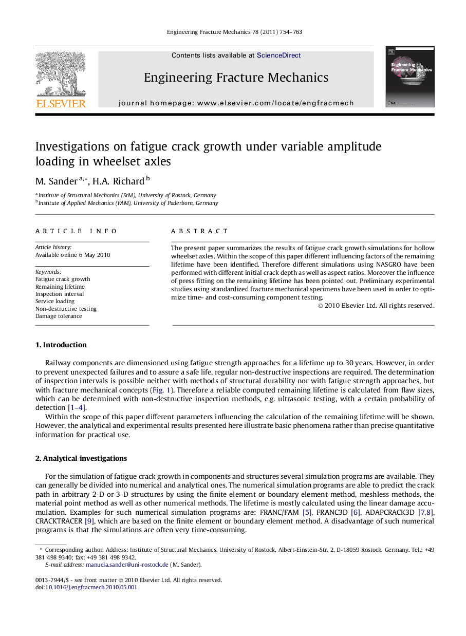 Investigations on fatigue crack growth under variable amplitude loading in wheelset axles