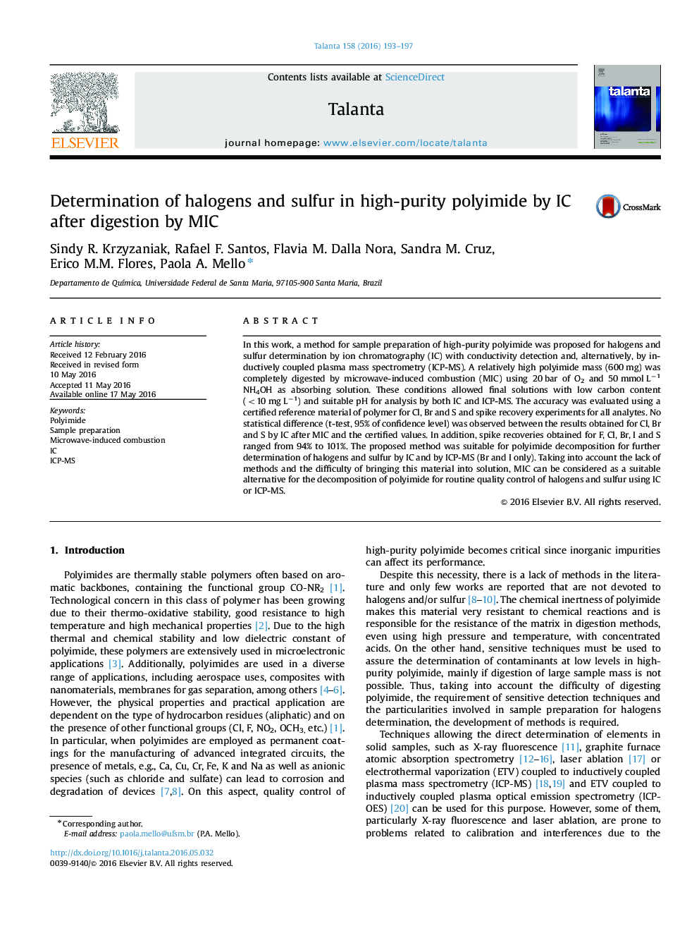 Determination of halogens and sulfur in high-purity polyimide by IC after digestion by MIC