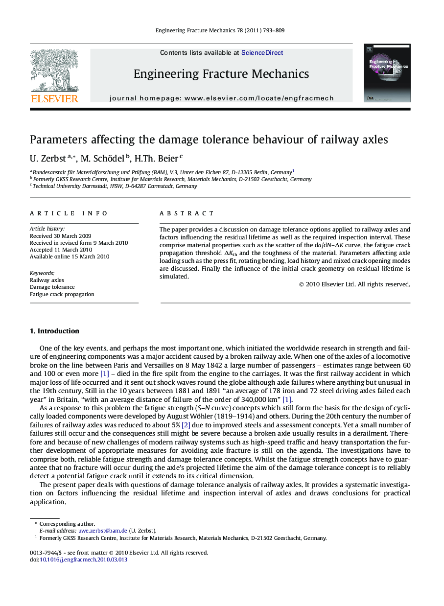 Parameters affecting the damage tolerance behaviour of railway axles