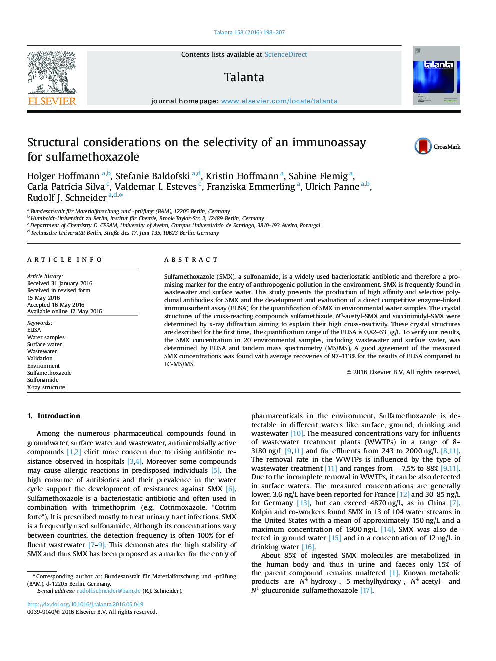 Structural considerations on the selectivity of an immunoassay for sulfamethoxazole