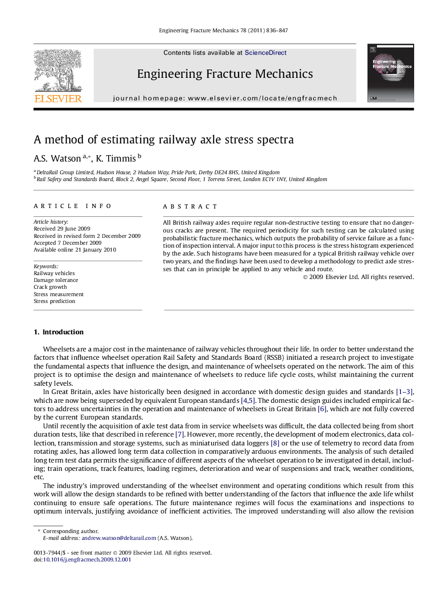 A method of estimating railway axle stress spectra