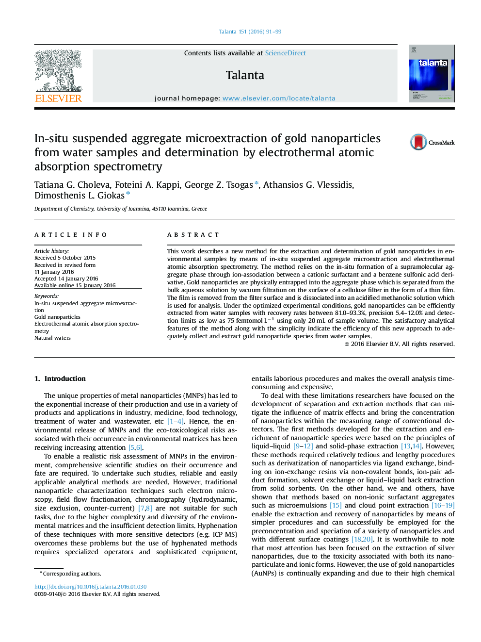 In-situ suspended aggregate microextraction of gold nanoparticles from water samples and determination by electrothermal atomic absorption spectrometry