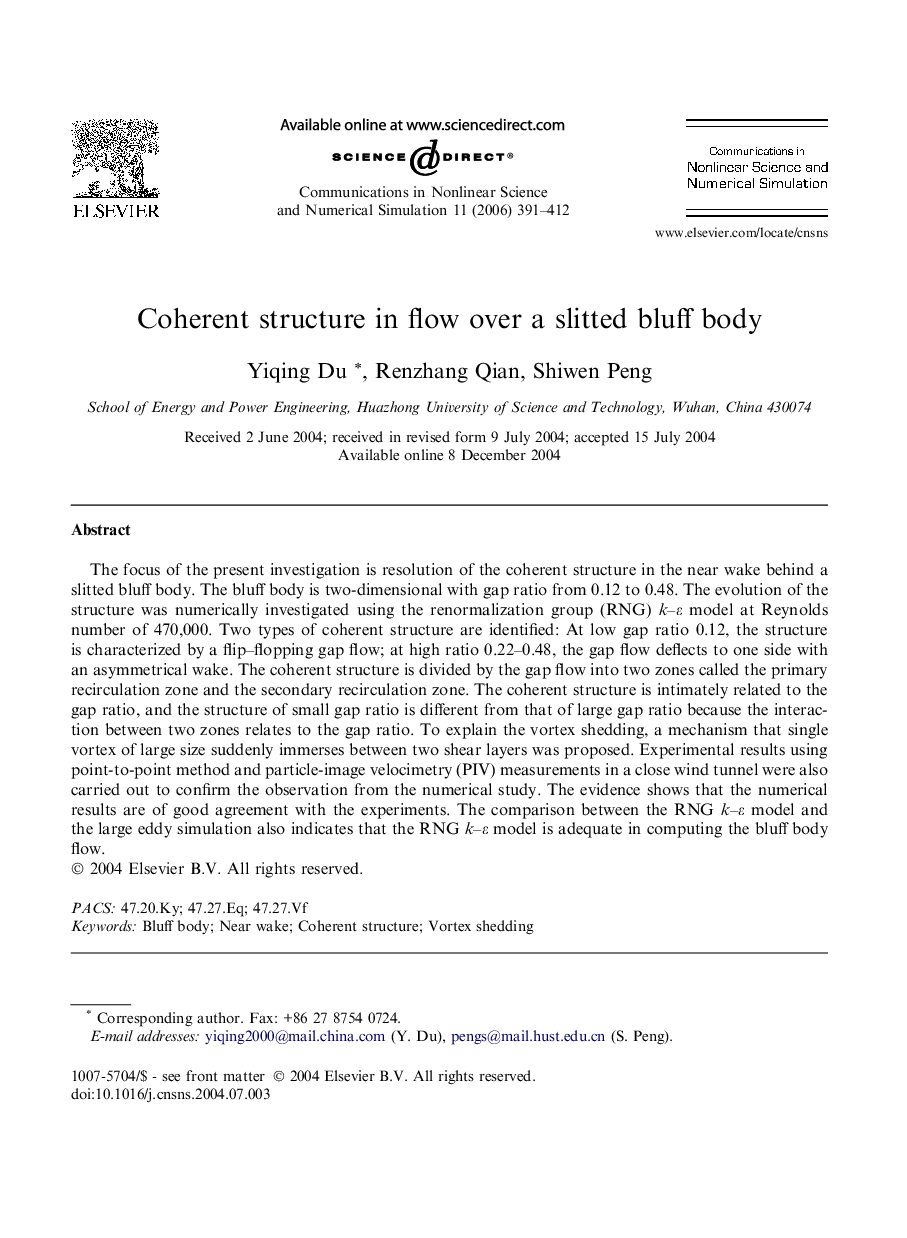 Coherent structure in flow over a slitted bluff body