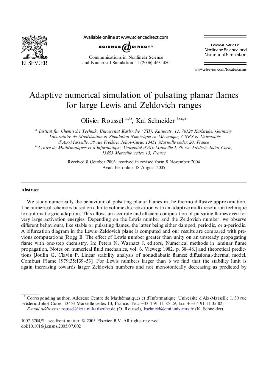 Adaptive numerical simulation of pulsating planar flames for large Lewis and Zeldovich ranges