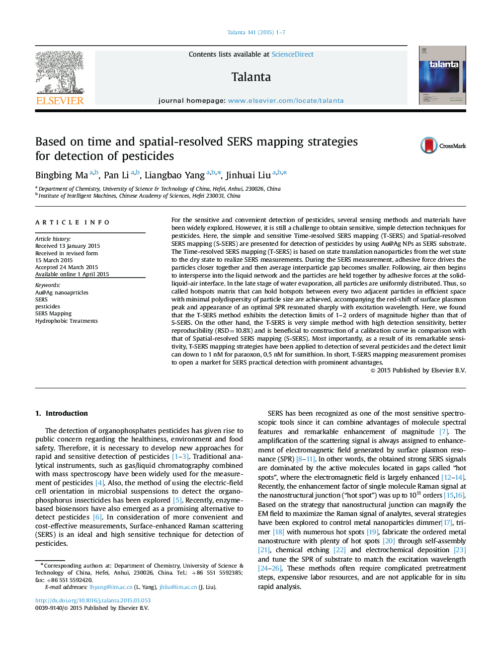 Based on time and spatial-resolved SERS mapping strategies for detection of pesticides