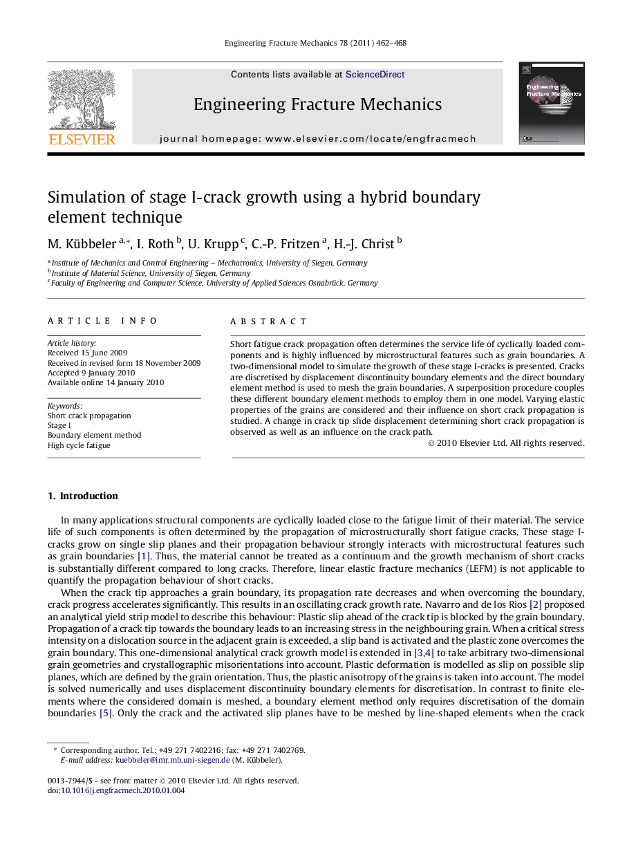 Simulation of stage I-crack growth using a hybrid boundary element technique