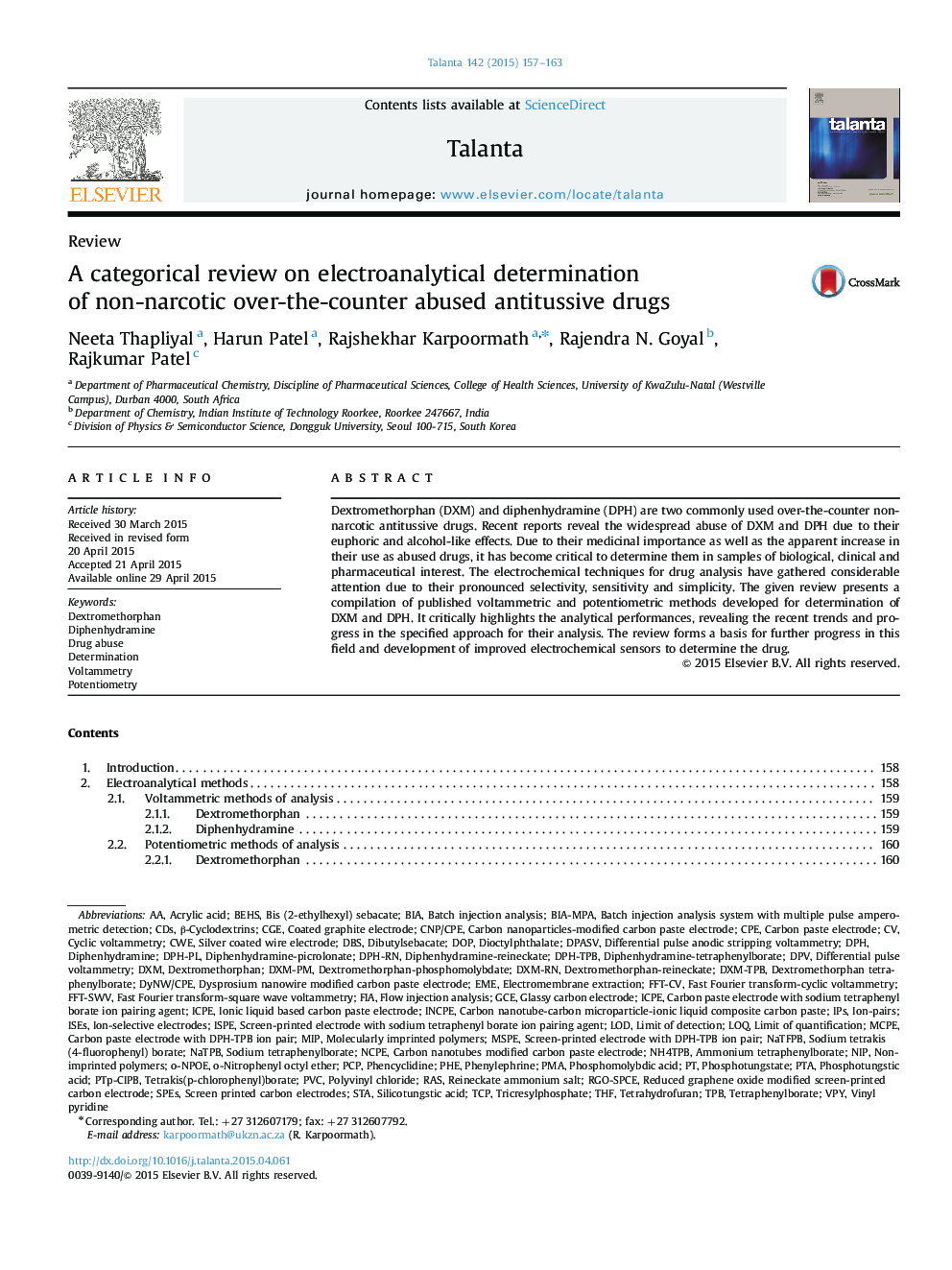 A categorical review on electroanalytical determination of non-narcotic over-the-counter abused antitussive drugs