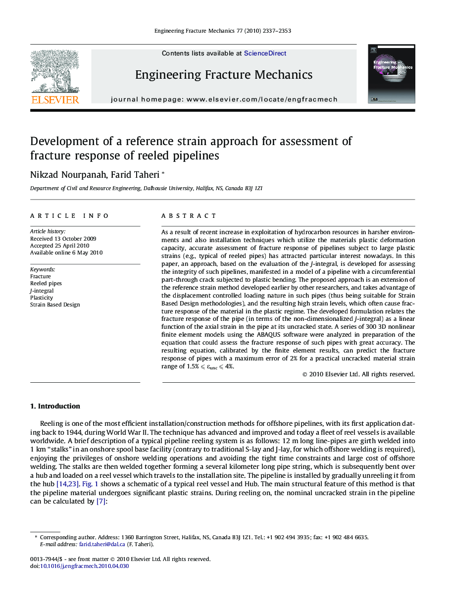 Development of a reference strain approach for assessment of fracture response of reeled pipelines