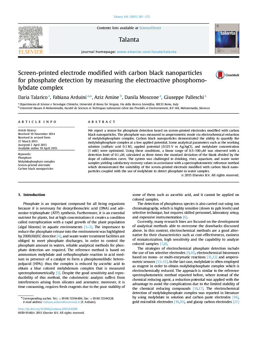 Screen-printed electrode modified with carbon black nanoparticles for phosphate detection by measuring the electroactive phosphomolybdate complex