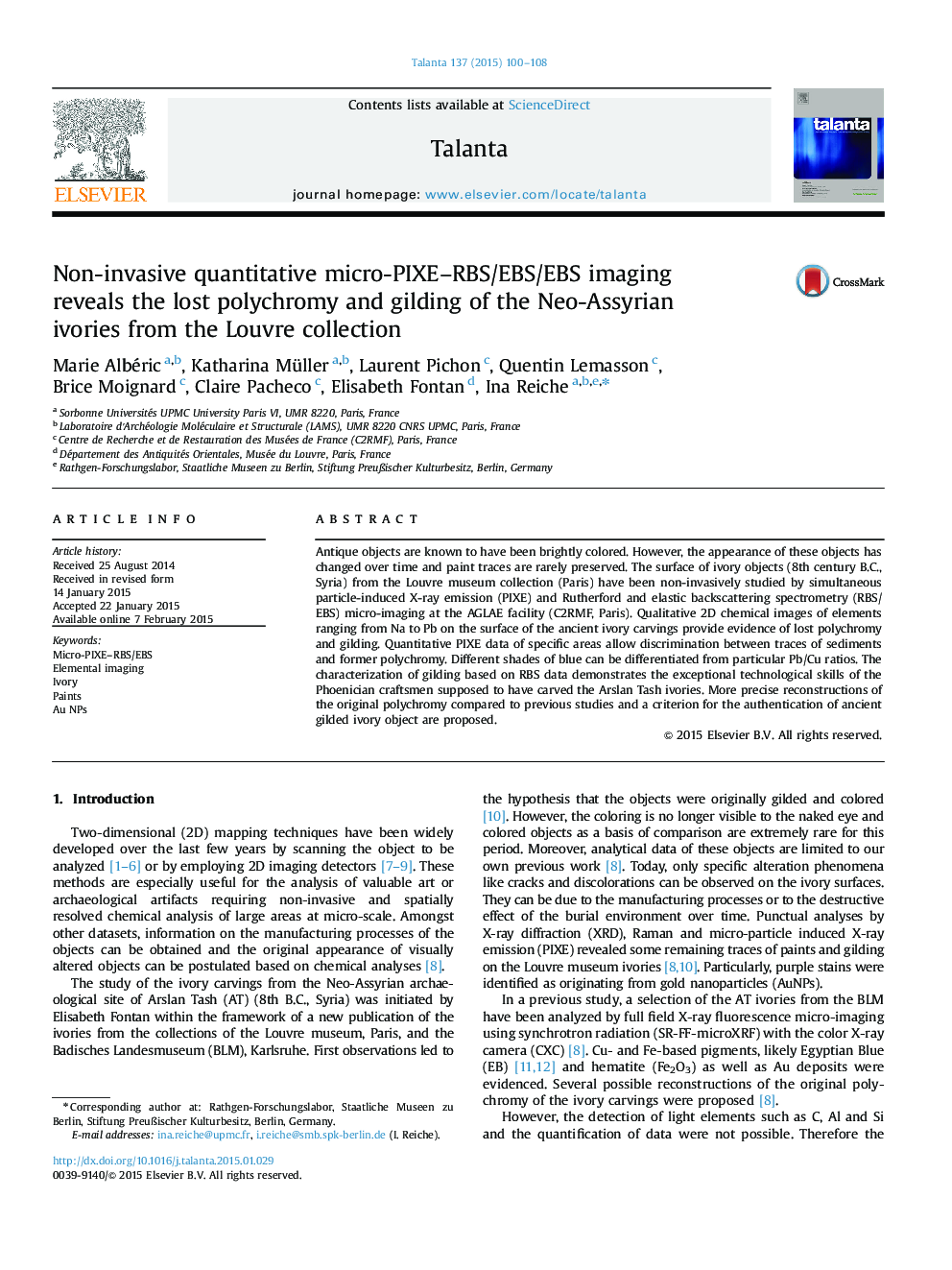 Non-invasive quantitative micro-PIXE-RBS/EBS/EBS imaging reveals the lost polychromy and gilding of the Neo-Assyrian ivories from the Louvre collection