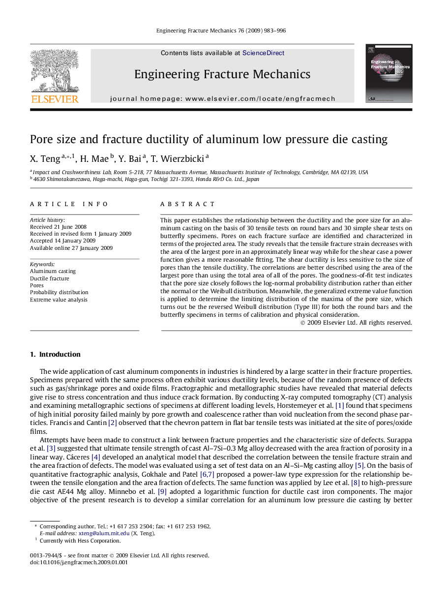 Pore size and fracture ductility of aluminum low pressure die casting