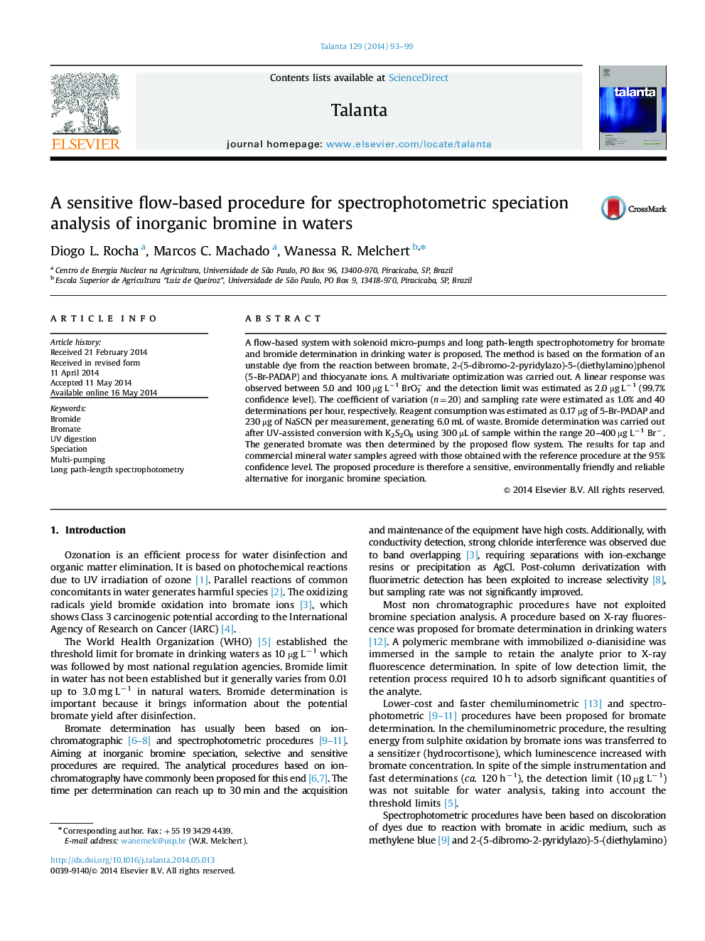 A sensitive flow-based procedure for spectrophotometric speciation analysis of inorganic bromine in waters