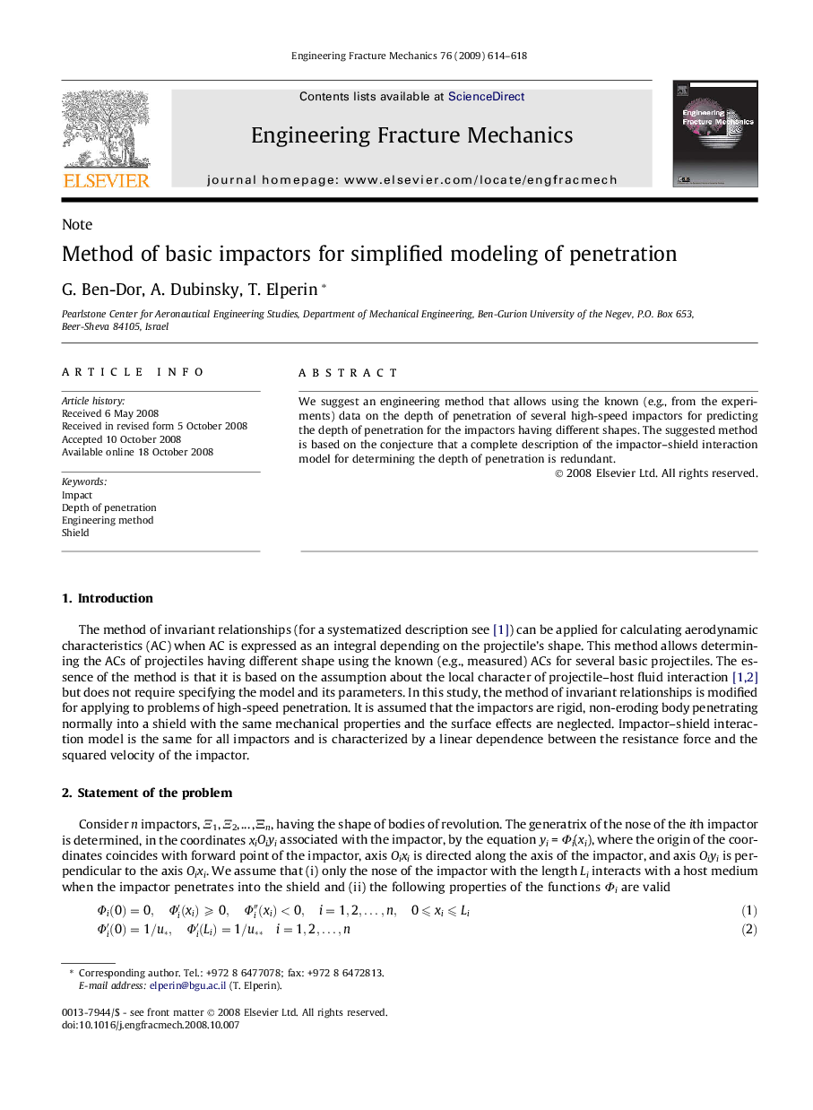 Method of basic impactors for simplified modeling of penetration