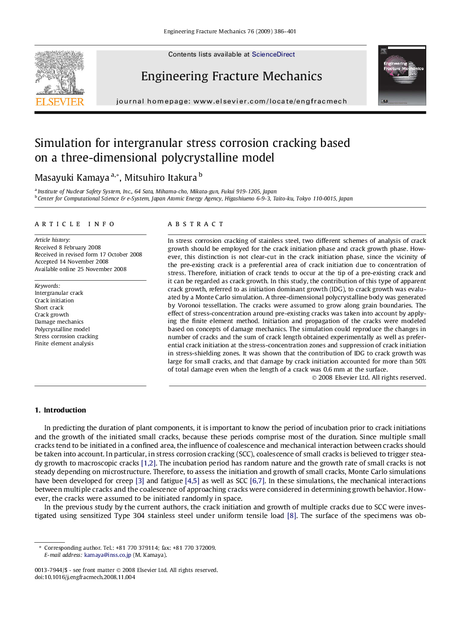 Simulation for intergranular stress corrosion cracking based on a three-dimensional polycrystalline model