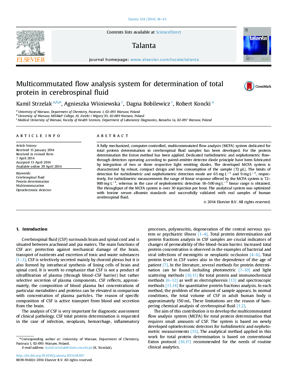 Multicommutated flow analysis system for determination of total protein in cerebrospinal fluid