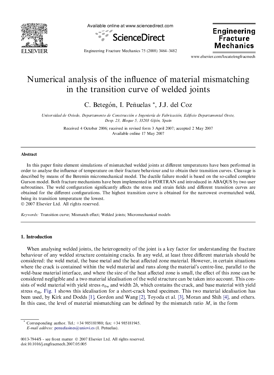 Numerical analysis of the influence of material mismatching in the transition curve of welded joints