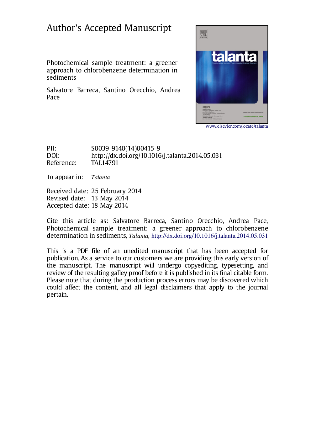 Photochemical sample treatment: A greener approach to chlorobenzene determination in sediments