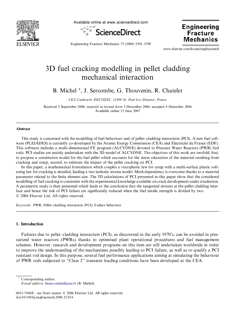 3D fuel cracking modelling in pellet cladding mechanical interaction