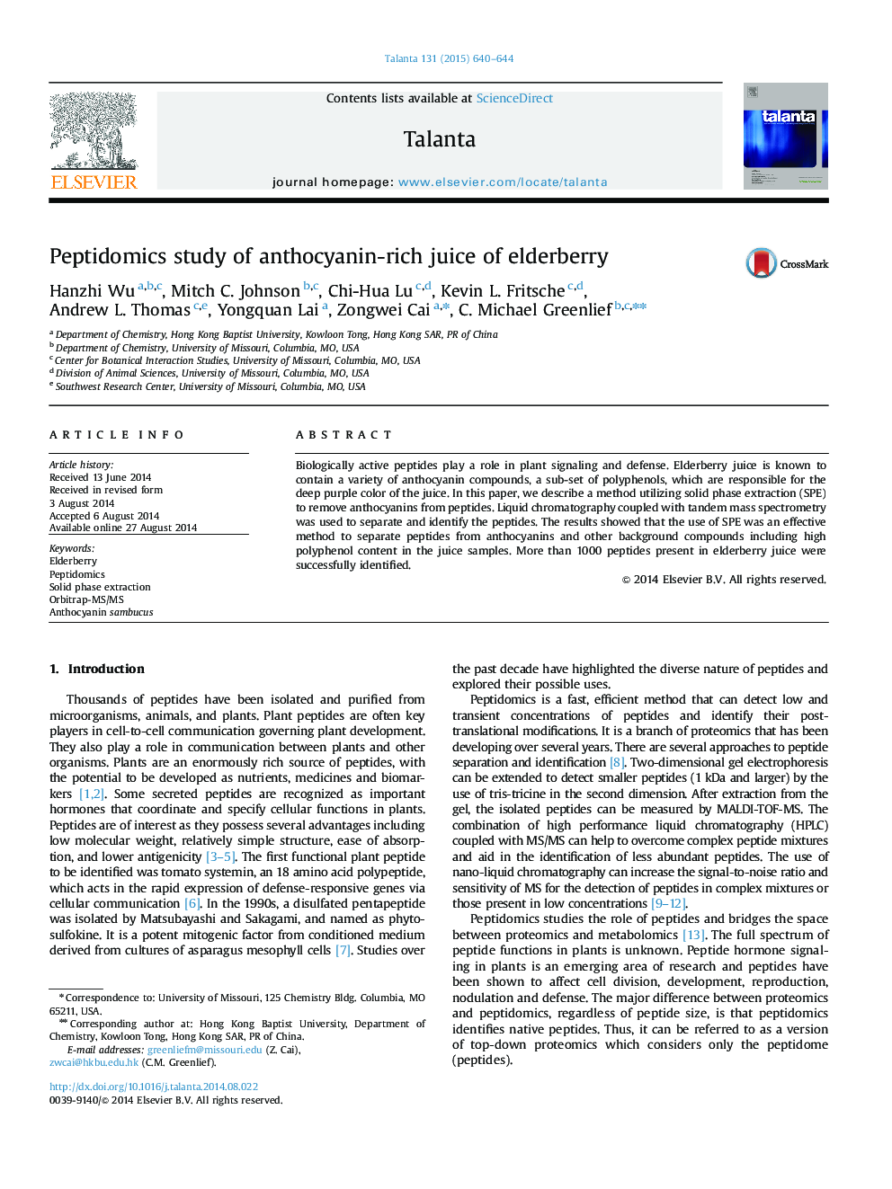 Peptidomics study of anthocyanin-rich juice of elderberry