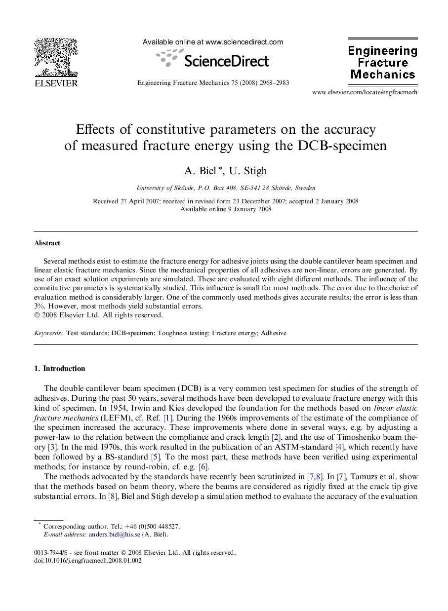 Effects of constitutive parameters on the accuracy of measured fracture energy using the DCB-specimen