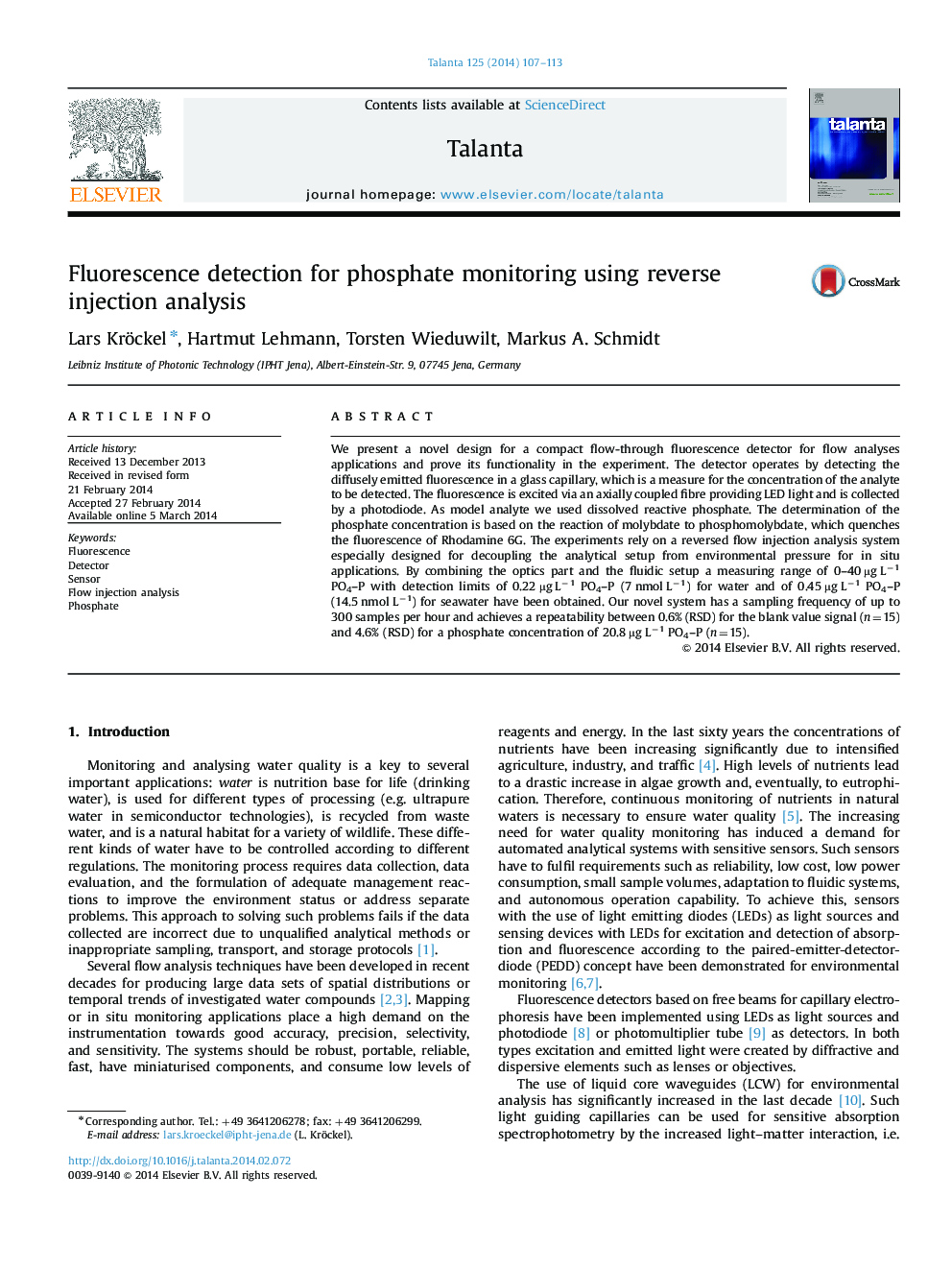 Fluorescence detection for phosphate monitoring using reverse injection analysis