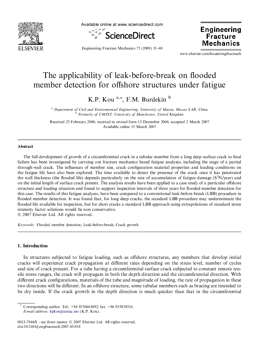 The applicability of leak-before-break on flooded member detection for offshore structures under fatigue