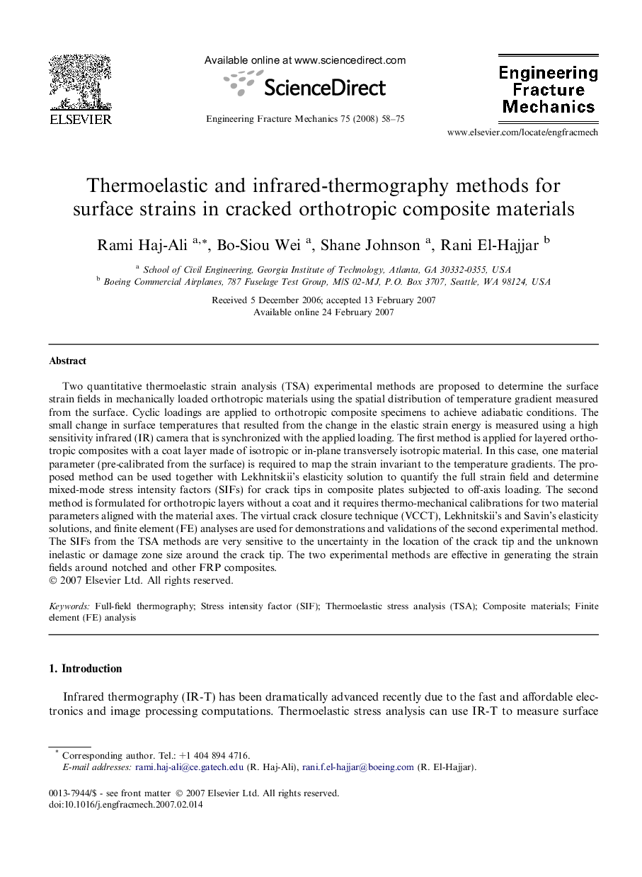 Thermoelastic and infrared-thermography methods for surface strains in cracked orthotropic composite materials