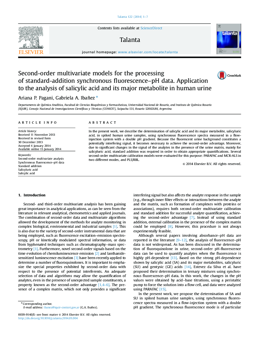 Second-order multivariate models for the processing of standard-addition synchronous fluorescence-pH data. Application to the analysis of salicylic acid and its major metabolite in human urine